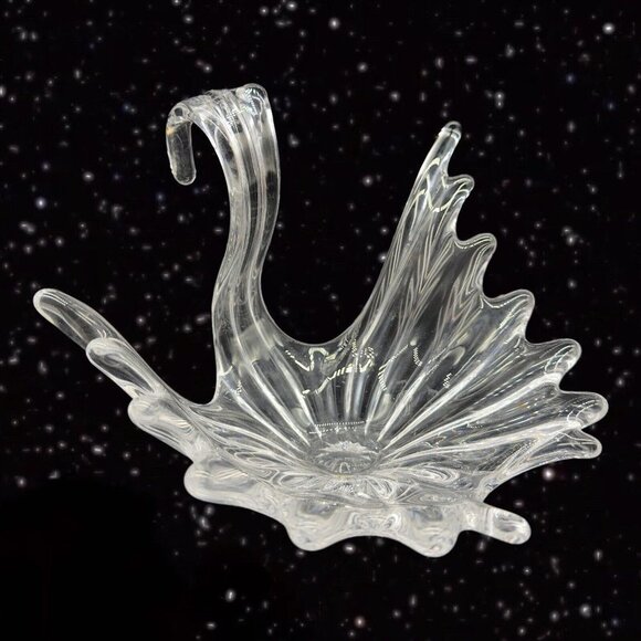 Vintage Clear Swan Crystal Glass Bowl Centerpiece French Glass Marked 9”W 7”T - Picture 8 of 13
